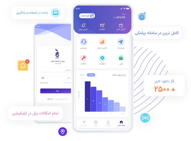 امکانات اپلیکیشن سامانه پیامکی نیازپرداز